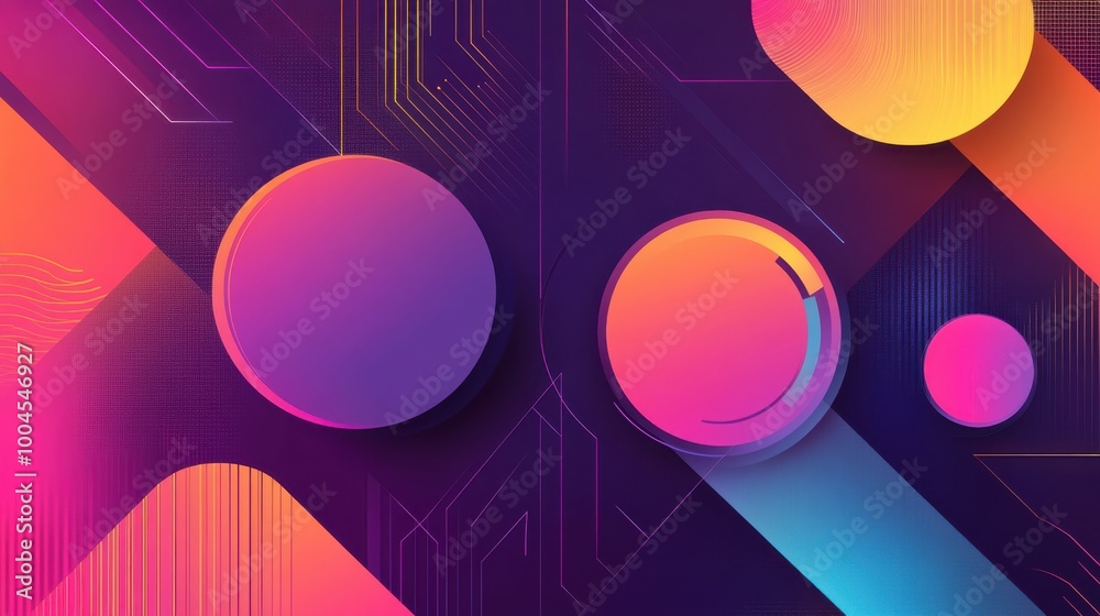 Poster colorful geometric shapes on a dark background create a vibrant digital art composition for modern d