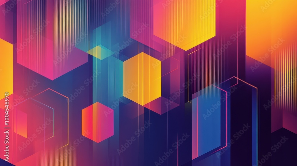 Aufkleber Vibrant geometric pattern featuring colorful hexagons and rectangles with gradients in a modern abstract design