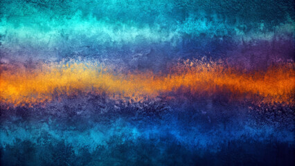 Obraz premium A blend of vibrant colors forms horizontal bands, with bright orange contrasting against calming blues and purples.Overall texture is rough and abstract, evoking a dynamic and atmospheric feel. AI gen