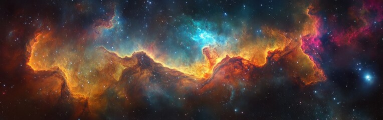 Fototapeta premium A vibrant cosmic cloud illuminates the night sky with vivid colors and stars, showcasing the beauty of deep space