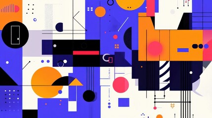 Abstract geometric design featuring vibrant colors and shapes, creatively arranged in a modern art style suitable for contemporary decor