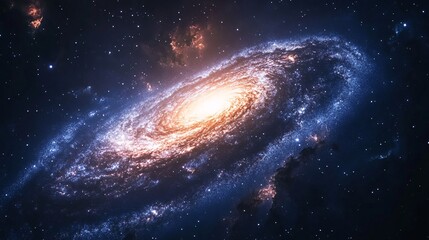 Stunning Spiral Galaxy with Glowing Core and Starry Background in Deep Space