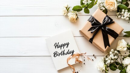 Elegant birthday celebration setup with flowers and gift