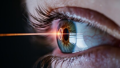 An eye surgeon using a laser to treat astigmatism, with a close-up of the cornea being smoothed for clearer, more focused vision.