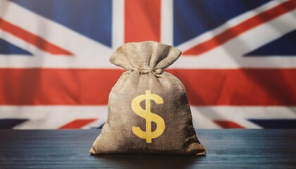British Flag Background with Money Bag