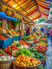 Vibrant Street Market Stall with Colorful Produce