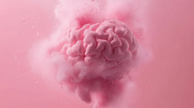 Exploding Brain Powder Concept on Soft Pink Background - Creative Science Illustration