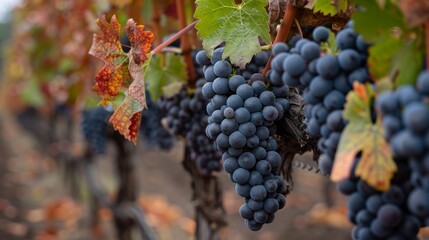 Naklejka premium Detail of red grapes at haras de pirque winery, pirque, maipo valley, cordillera province, santiago metropolitan region, chile, south america, 