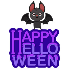Cute bat and purple lettering with Happy Halloween inscription