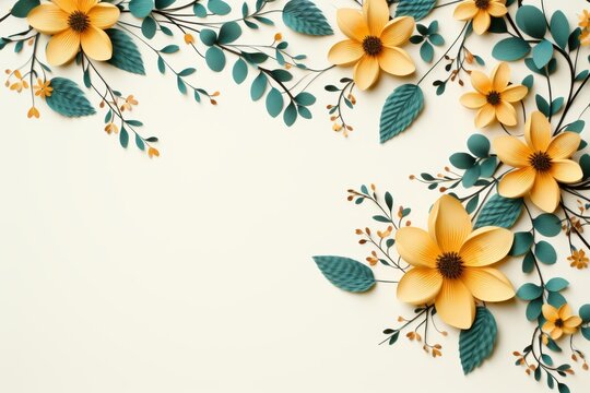 Abstract floral motifs on a light background with central text space for creative design