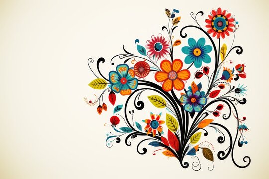 Abstract floral motifs design on light background with central space for text placement