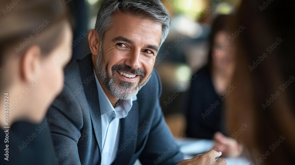 Poster Confident Businessman Engaging in Serious Discussion