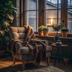 Cozy Armchair by the Window with Soft Textiles