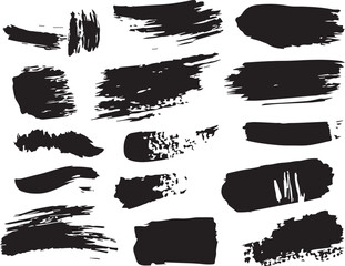 Set of vector paint brush strokes, ink splatter, and artistic design elements. Set of paint texture vector.