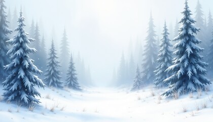 Fototapeta premium Watercolor painting, snowstorm blowing through a forest path, strong winds and heavy snowfall, soft winter colors