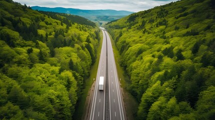 Fototapeta premium Aerial View of Highway Through Lush Green Forest