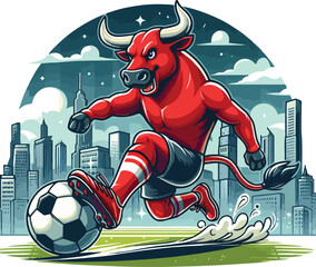 a bull playing soocer vector