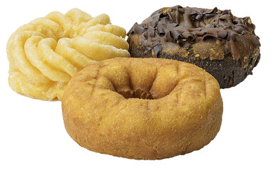 Close-up of several bagels isolated on transparent background. PNG file