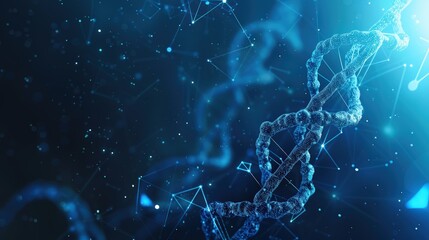 Blue dna strand rotating on blue bokeh background representing genetics research and biomedical science