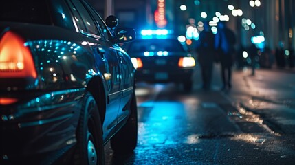 Fototapeta premium police patrol car on a street at night