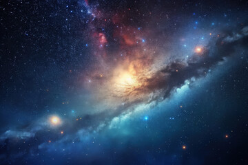 Fototapeta premium A vibrant cosmic dance of stars and galaxies shining brilliantly in the infinite expanse of the night sky. Generative AI