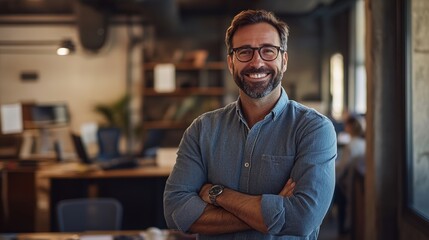 Obraz premium Professional man smiling in a modern office setting