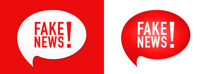 Speech bubble with Fake news. Media newspaper sign. Fake news chat speech message. Fake news banner isolated on red and white background. Vector illustration