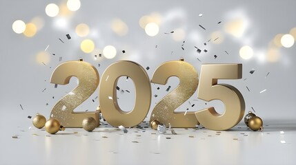 Golden 2025 New Year s Eve Celebration with Confetti and Ornaments