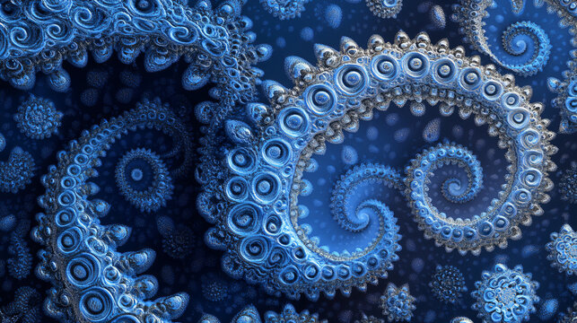 Fototapeta  A pattern of blue fractal designs with intricate details. 