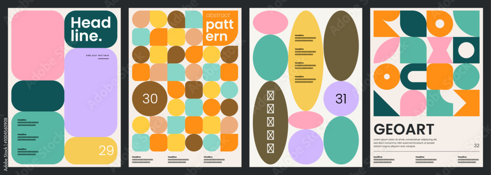 Poster minimalist covers design. abstract geometric backgrounds. a4 size print templates with customizable 