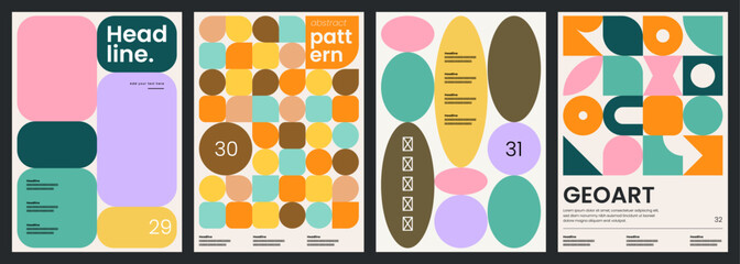 Minimalist covers design. Abstract geometric backgrounds. A4 size print templates with customizable text. Modern layouts with geometric pattern for card, poster, brochure, flyer or catalog