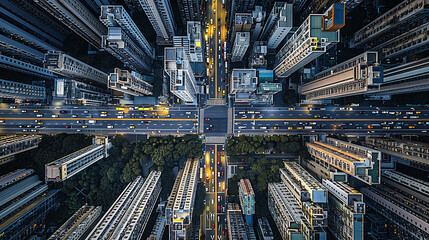 drone photo top view traffic in the city