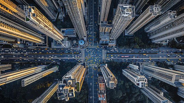 drone photo top view traffic in the city - Powered by Adobe