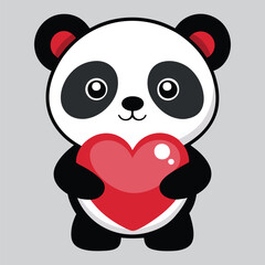 Cute Baby Panda Holding a Heart Icon Vector Illustration for Man's Adorable and Fun Projects.