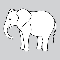 Elephant walking hand drawn outline illustration. Big adult mammal.