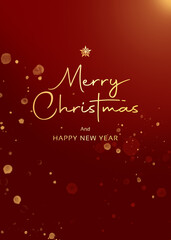 Elegant red gold Merry Christmas and New Year banner poster design