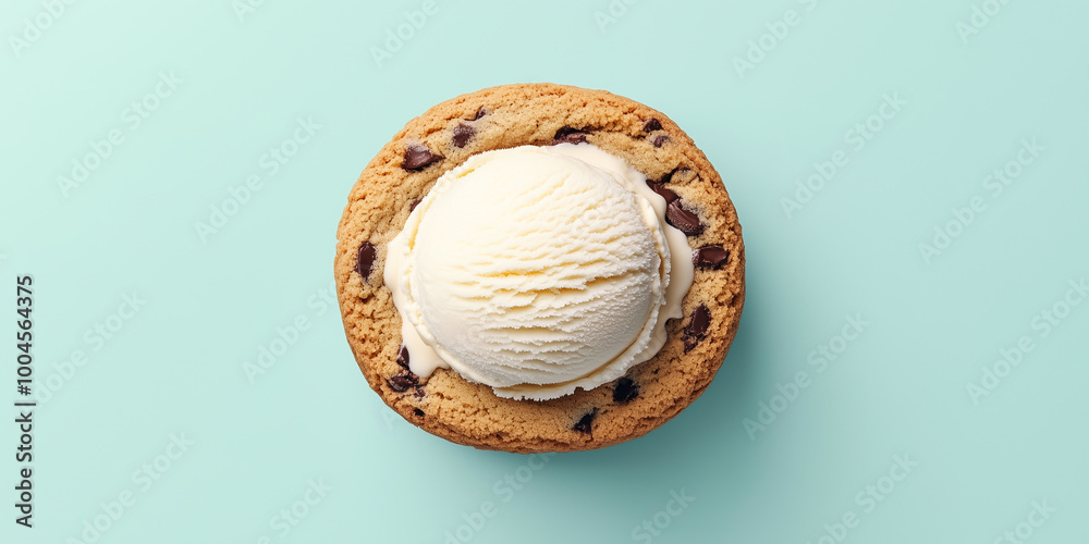 Canvas Prints Classic ice cream sandwich with ice cream between two cookie halves, sweet illustration