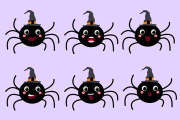 Happy Halloween Cartoon Spiders with Witch Hats