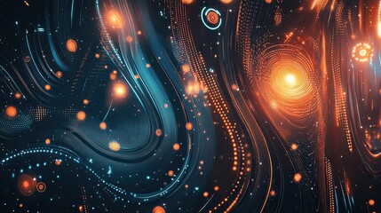 Obraz premium A colorful, abstract image of a galaxy with a bright orange star in the center