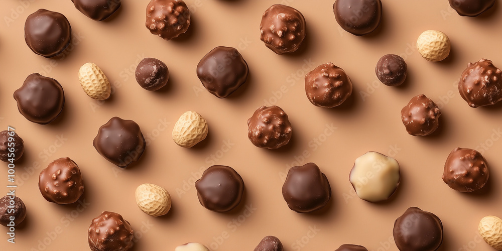 Canvas Prints Several chocolate-covered nuts scattered randomly on a plain background, sweet illustration