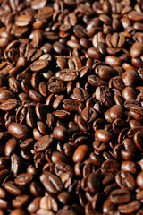 Obraz premium Coffee. Freshly Roasted Coffee Beans Full Frame Background. Cafe. 