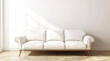 A sofa against a plain white wall.