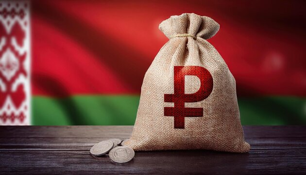 Belarusian Ruble Bag on Belarus Flag Background