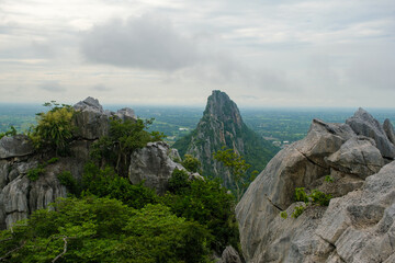 Mountain peak surrounded by rocky terrain,Khao Nor - Khao Kheaw , Nakornsawan, thailand