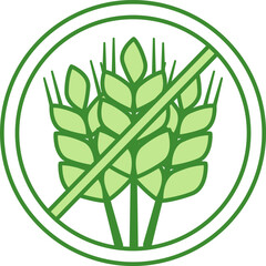 Green Label No Wheat. Vector Icon. Gluten Free Food. Organic, Allergen Free. Cat's Food Properties. Food Packaging Sticker