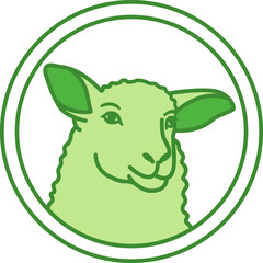 Green Lamb Label. Vector Icon. Sheep, Pet. Cat's Food Properties.  Food Packaging Sticker
