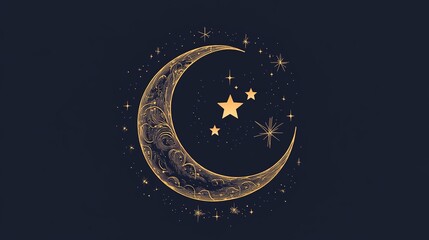 Serene Ramadan Dreams: A Continuous Line Drawing of the Moon and Star in Minimalist Style, Celebrating Peace and Tranquility