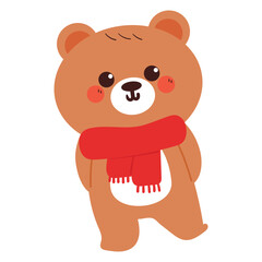 cute drawing cartoon bear wearing red scarf. cute animal drawing, doodle, sticker