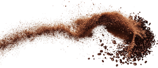 Captivating representation of coffee powder as it gracefully falls from above, emphasizing texture and motion.