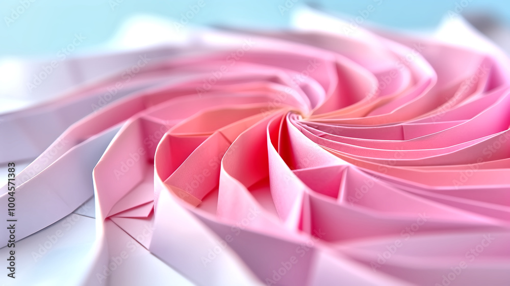 Wall mural intricate paper design showcasing spiral pattern in soft pink and white hues, creating visually capt